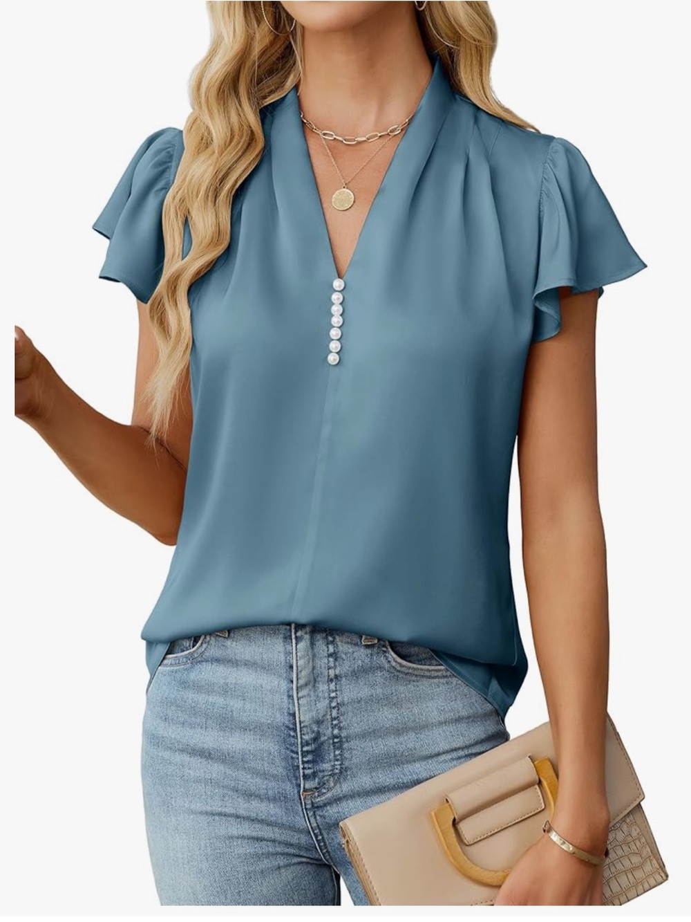 Blooming Jelly Womens Dressy Casual Blouses V Neck Ruffle Short Sleeve Dress